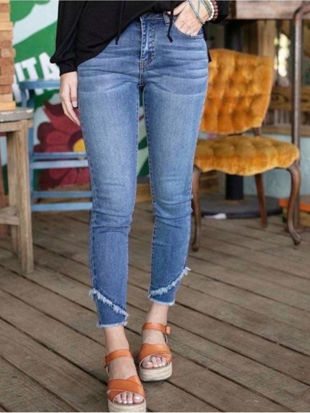 Grace & Lace Double Hem Cropped Denim Size 8 NWOT